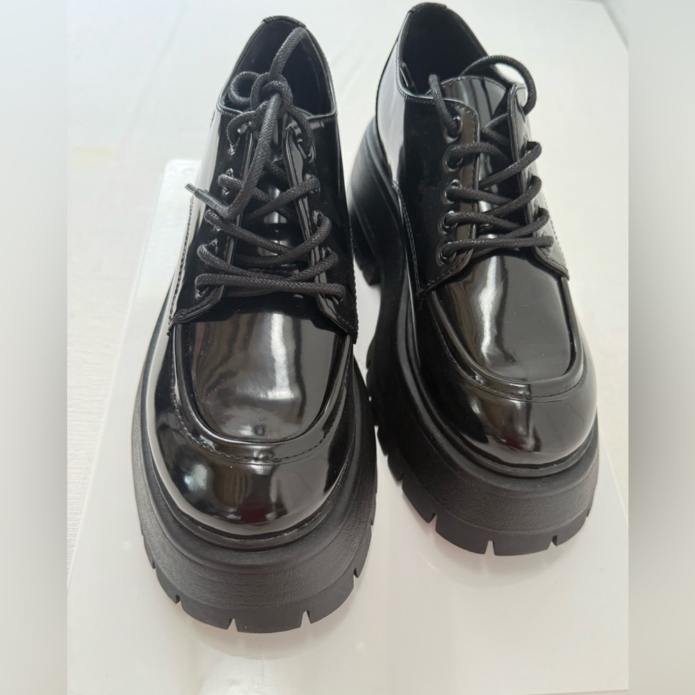 Madden Girl Black Glossy Lace-Up Boots